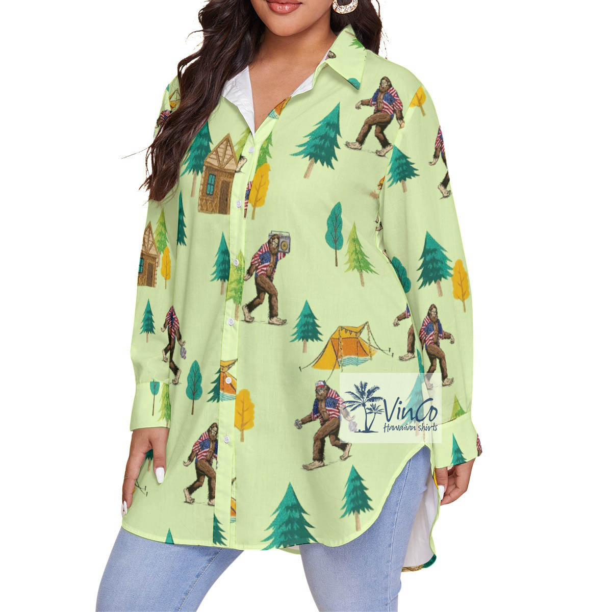 Women's Funny Bigfoot Plus Size Hawaiian Shirt
