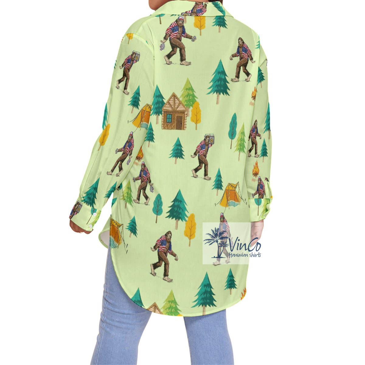 Women's Funny Bigfoot Plus Size Hawaiian Shirt