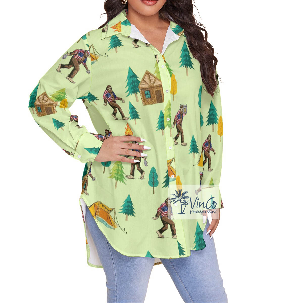 Women's Funny Bigfoot Plus Size Hawaiian Shirt
