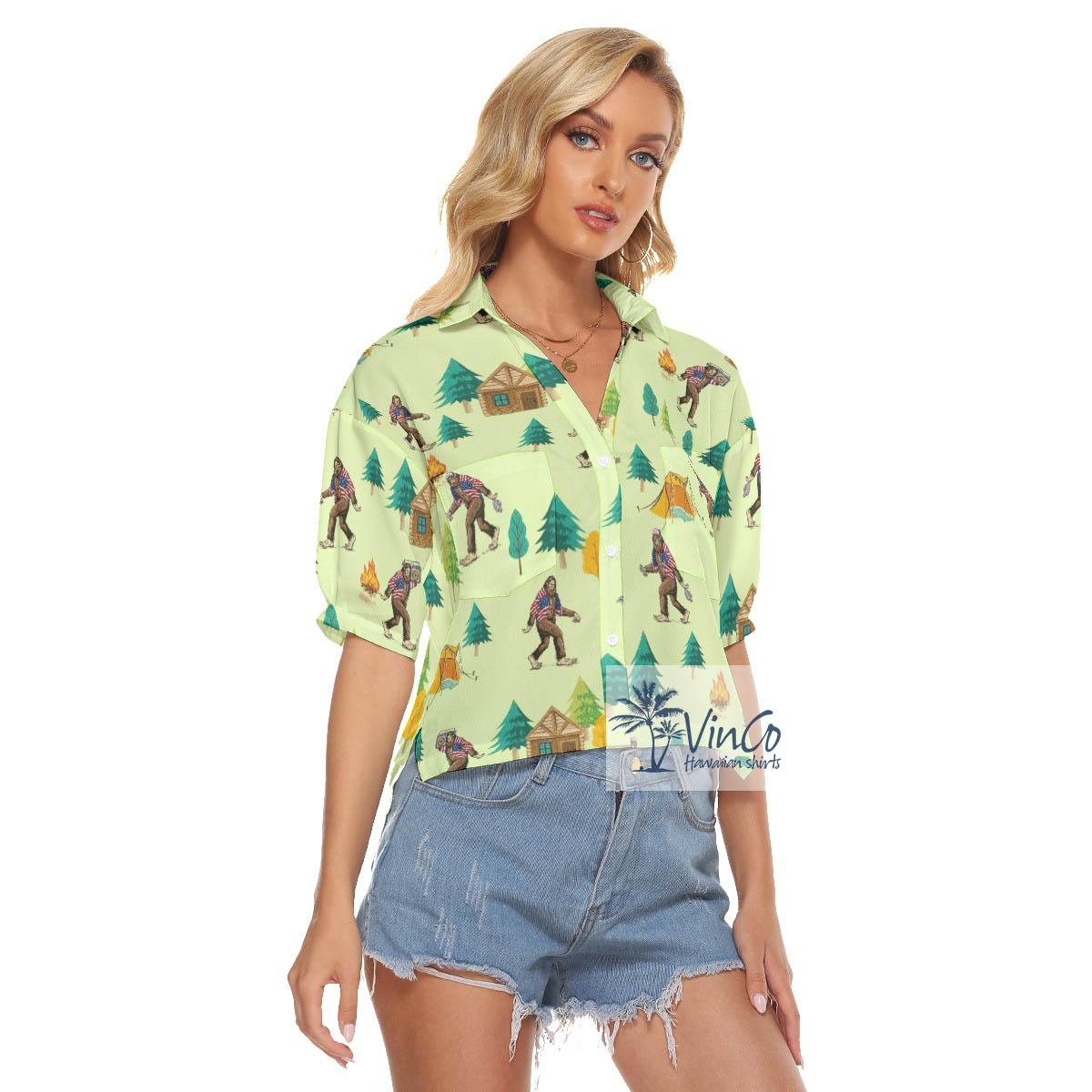 Bigfoot Jungle Crop Top Hawaiian Shirt For Women
