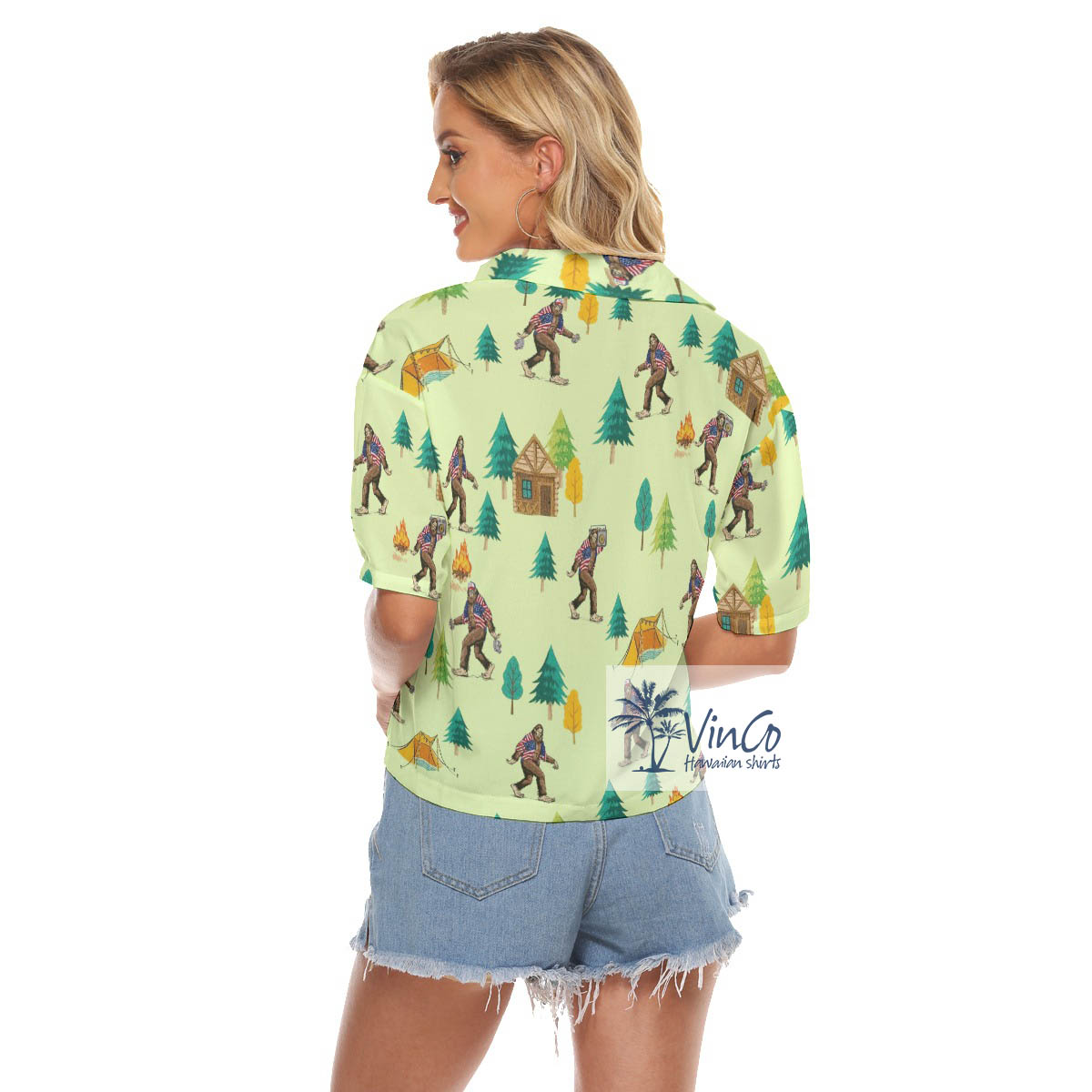 Bigfoot Jungle Crop Top Hawaiian Shirt For Women