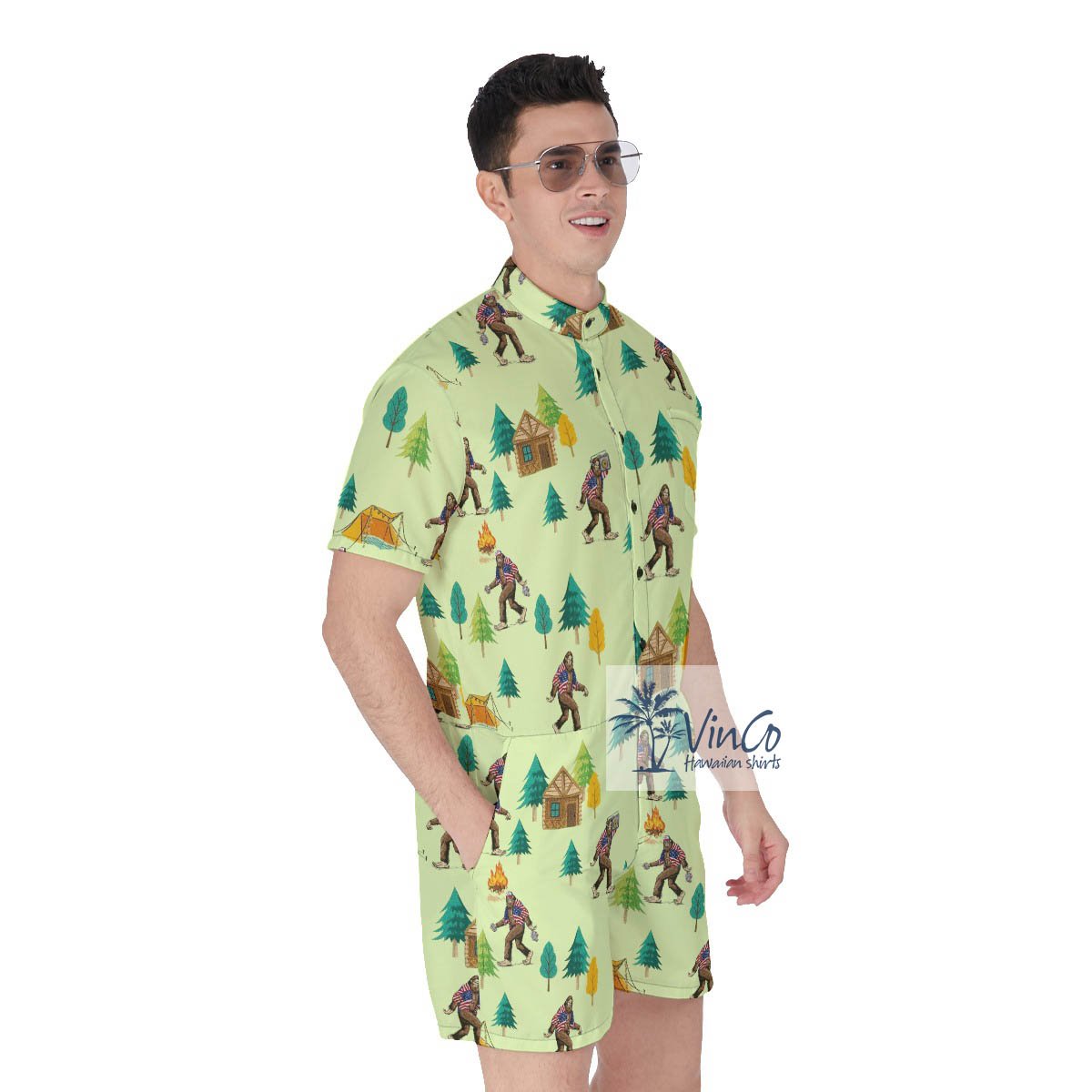Bigfoot Camping Hawaiian Romper For Men