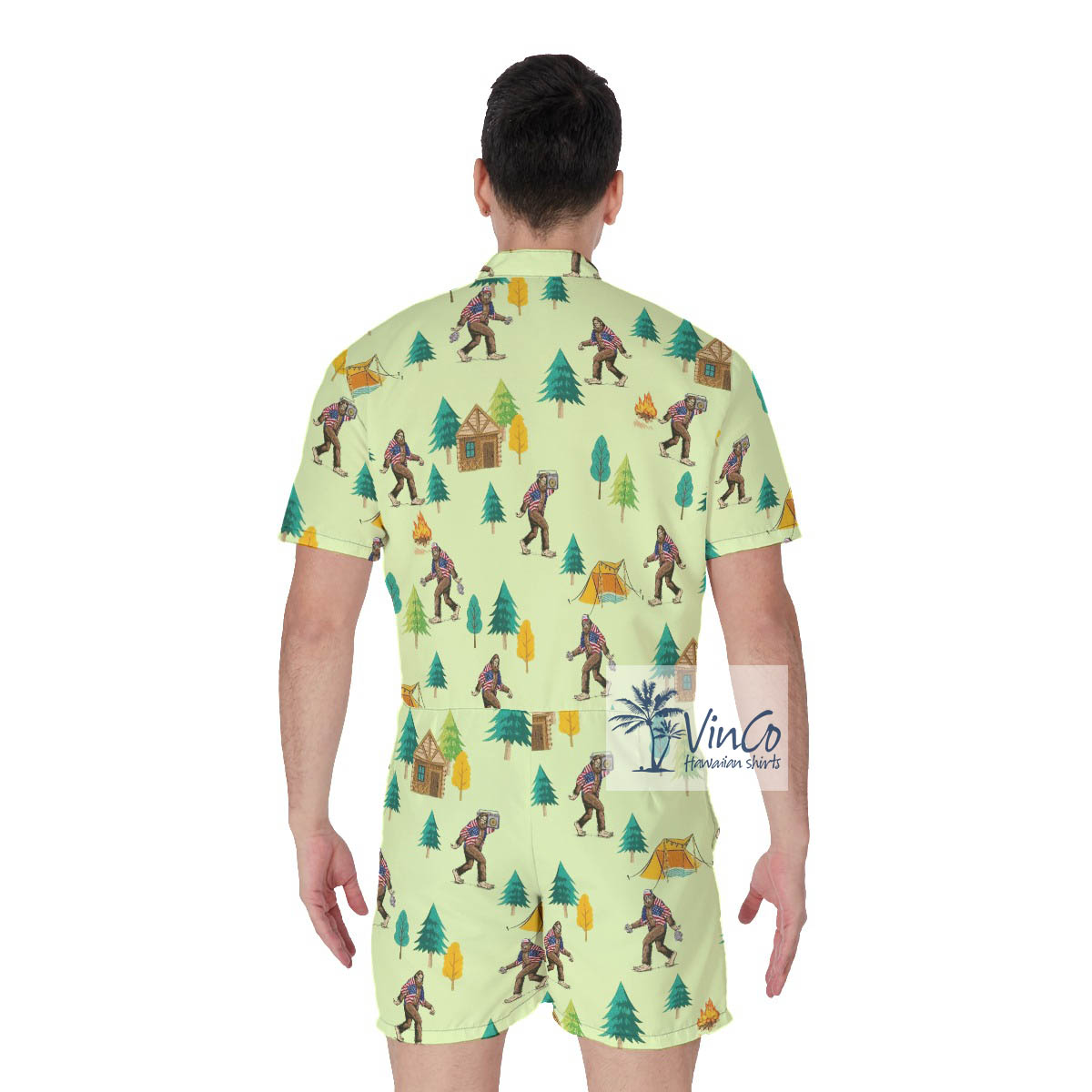Bigfoot Camping Hawaiian Romper For Men