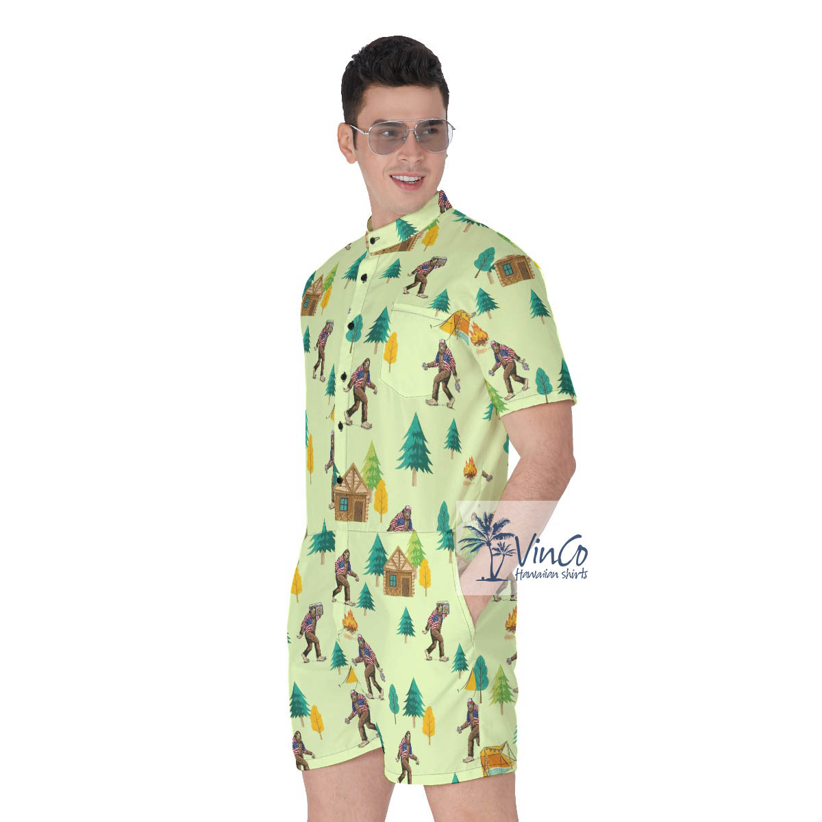 Bigfoot Camping Hawaiian Romper For Men