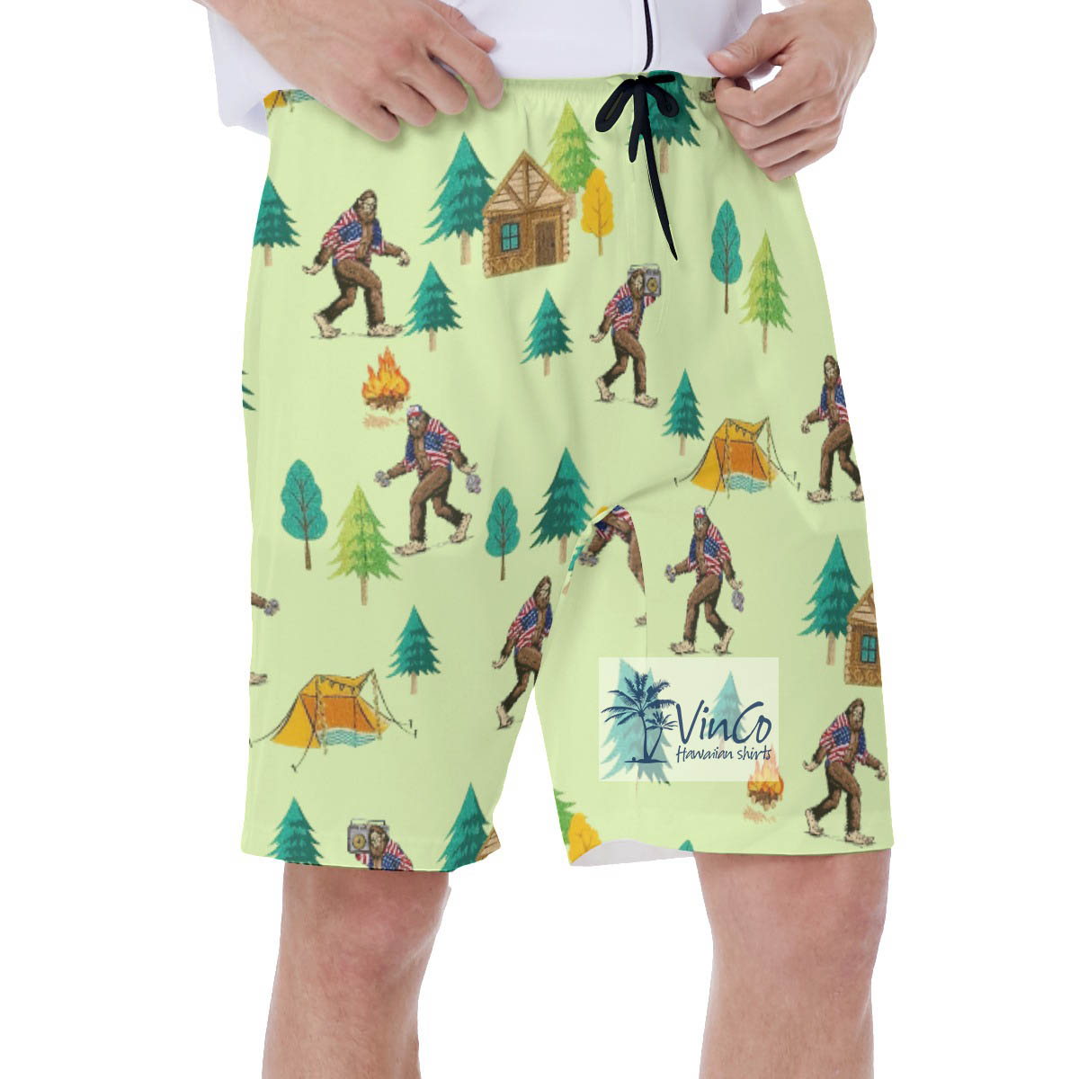Funny Bigfoot Camping Swim Trunks For Men