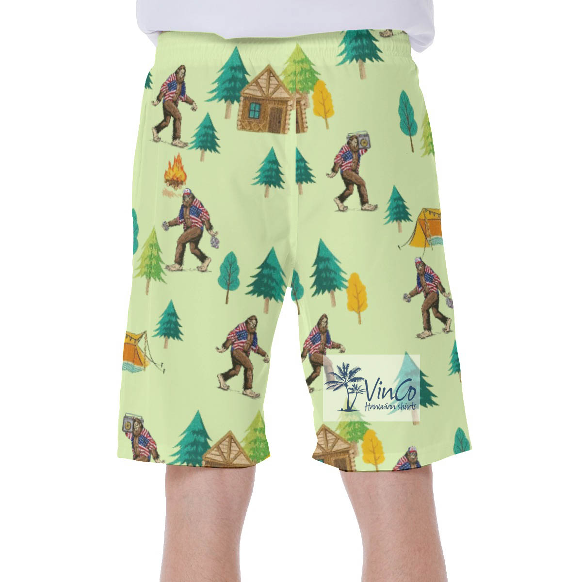 Funny Bigfoot Camping Swim Trunks For Men