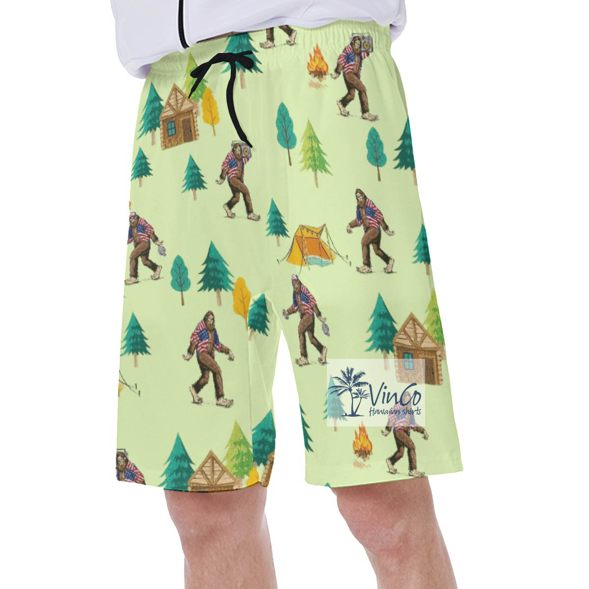 Funny Bigfoot Camping Swim Trunks For Men