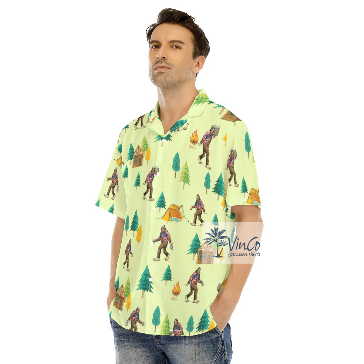 Bigfoot Camping Hawaiian Shirt For Men