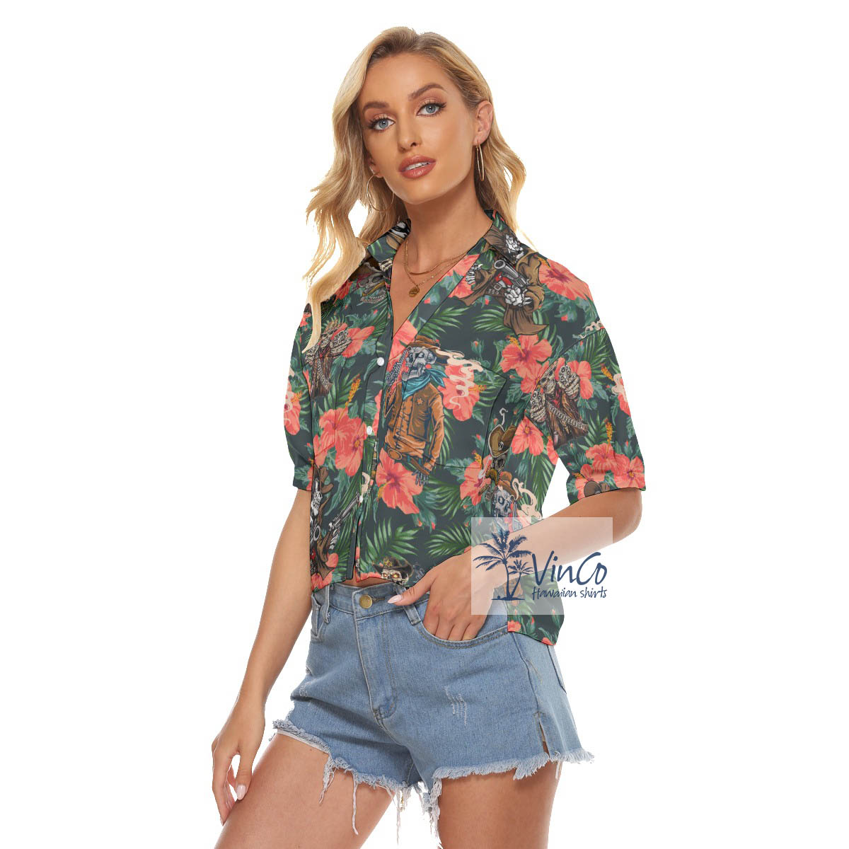 Funny Skeleton Tactical Floral Aloha Crop Top Shirt For Men