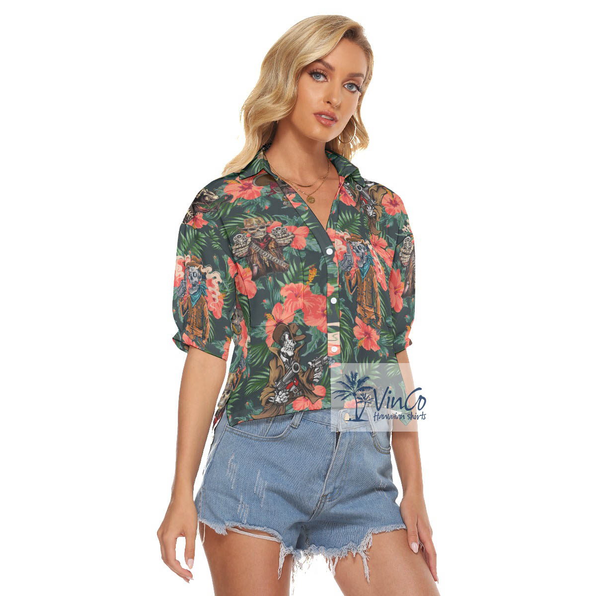 Funny Skeleton Tactical Floral Aloha Crop Top Shirt For Men