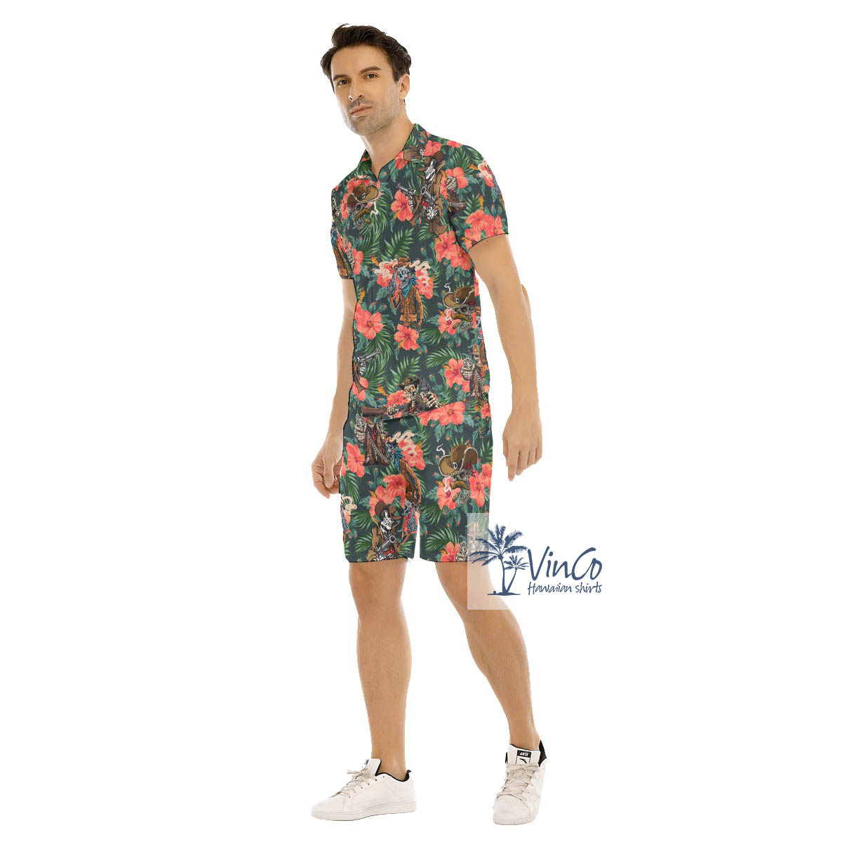 Funny Tacticals Skeleton Floral Hawaiian Shirt And Matching Shorts For Men