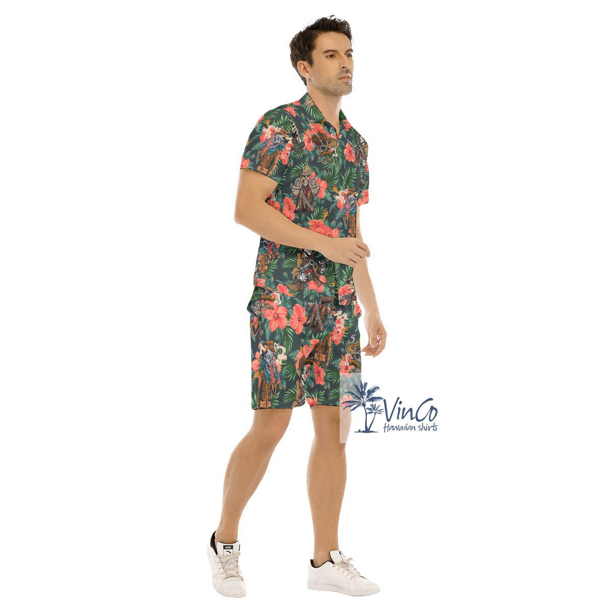 Funny Tacticals Skeleton Floral Hawaiian Shirt And Matching Shorts For Men