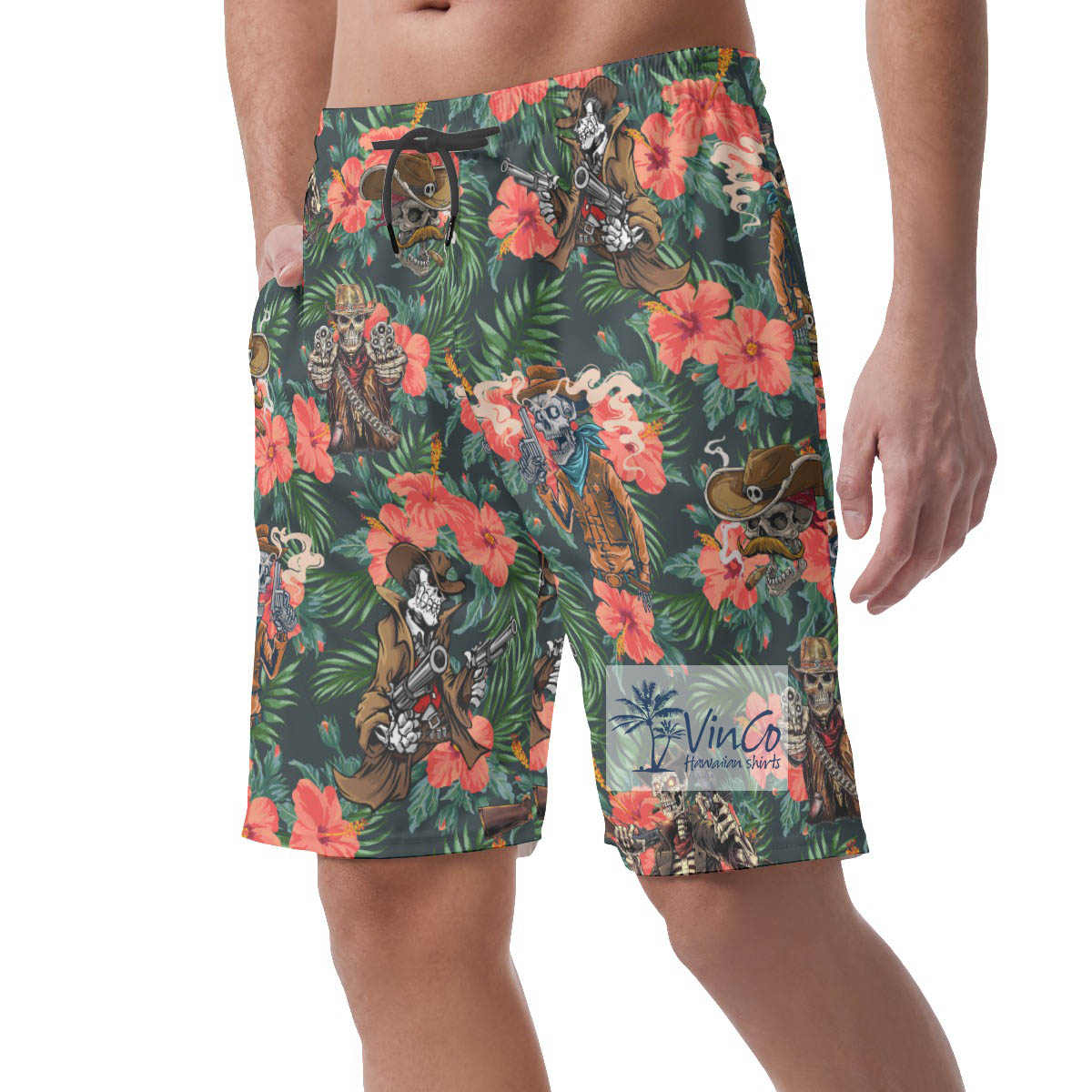 Tropical Skeleton Gun Hawaiian Summer Shorts For Men