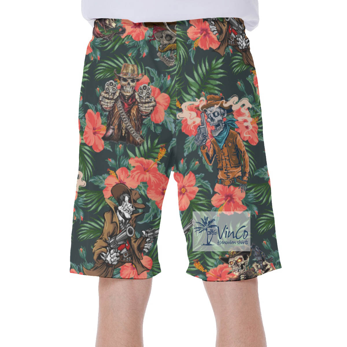 Funny Tacticals Skeleton Tropical Hibiscus Hawaiian Swim Trunks