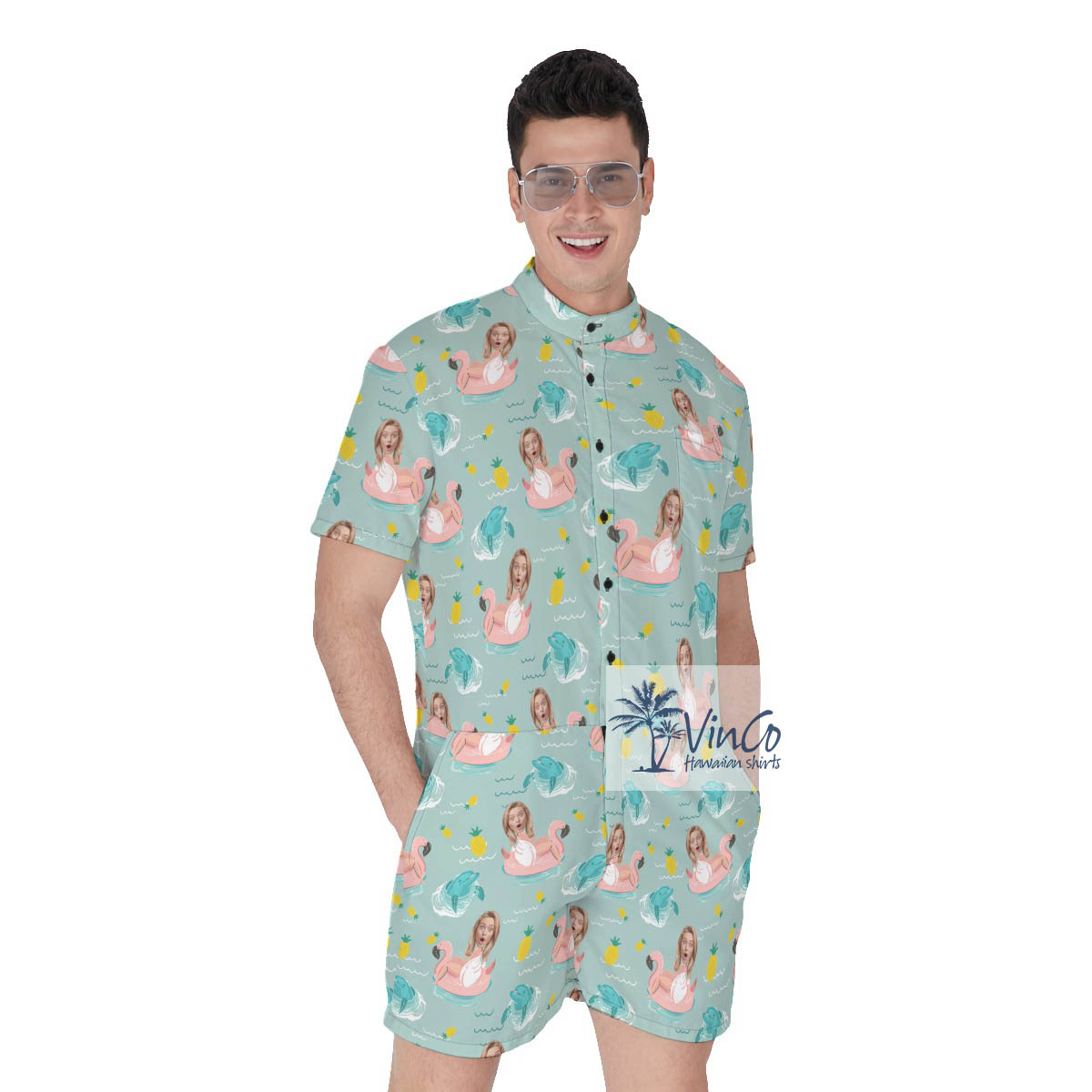 Funny Custom Face Girlfriend Wife Hawaiian Romper For Men - variant image 1
