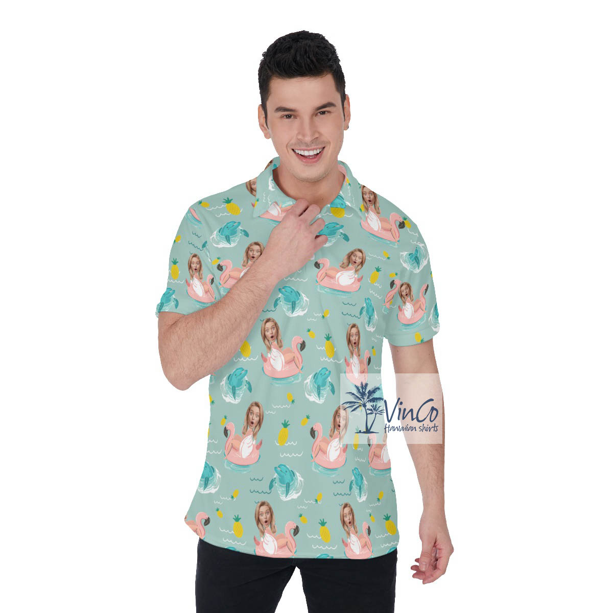 Funny Custom Girlfriend Face Hawaiian Polo Shirt For Men - variant image 1