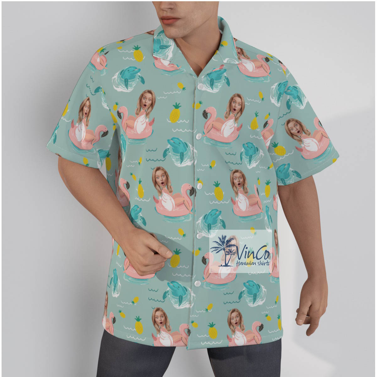 Custom Face Women Swimming Men's Hawaiian Shirt - variant image 1