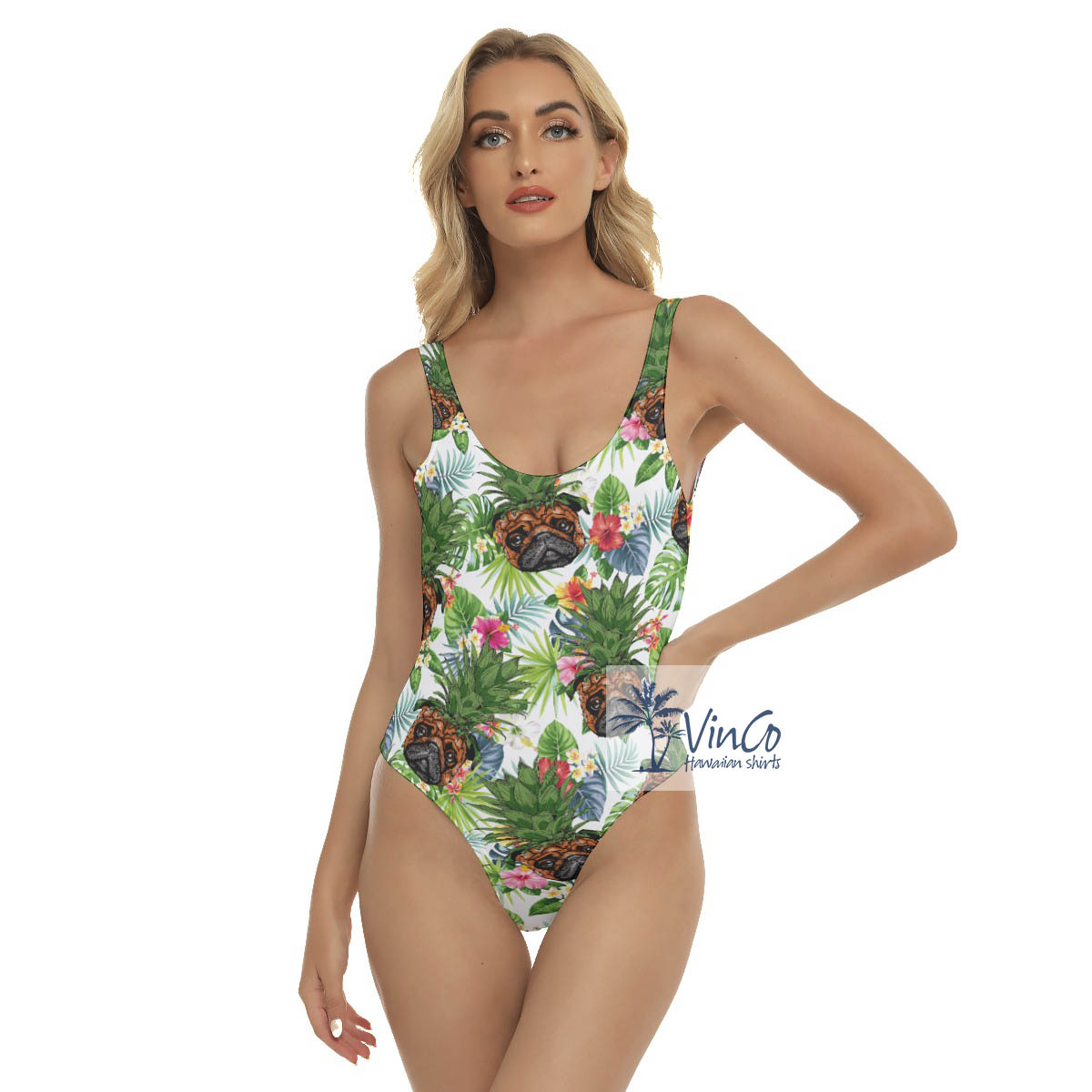 Funny Pineapple Pug Floral Summer Swimsuit For Women - variant image 1