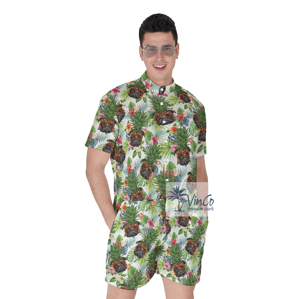 Funny Pineapple Pug Tropical Hawaiian Romper For Men - variant image 1