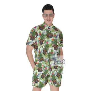 Funny Pineapple Pug Tropical Hawaiian Romper For Men