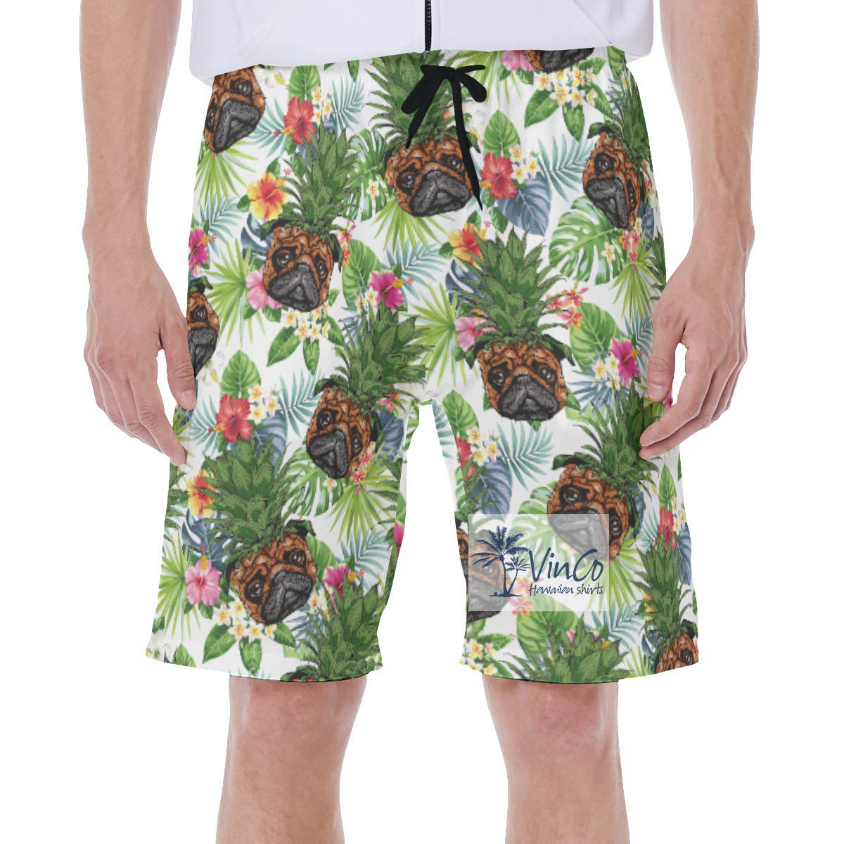 Funny Pineapple Pug Floral Hawaiian Swimwear For Men - variant image 1