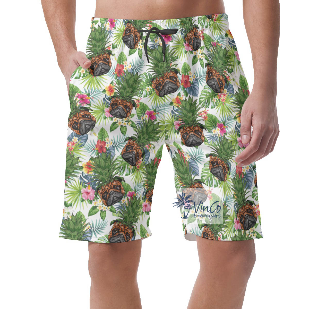 Cool Pug Dog Pineapple Summer Hawaiian Beach Shorts For Men - variant image 1