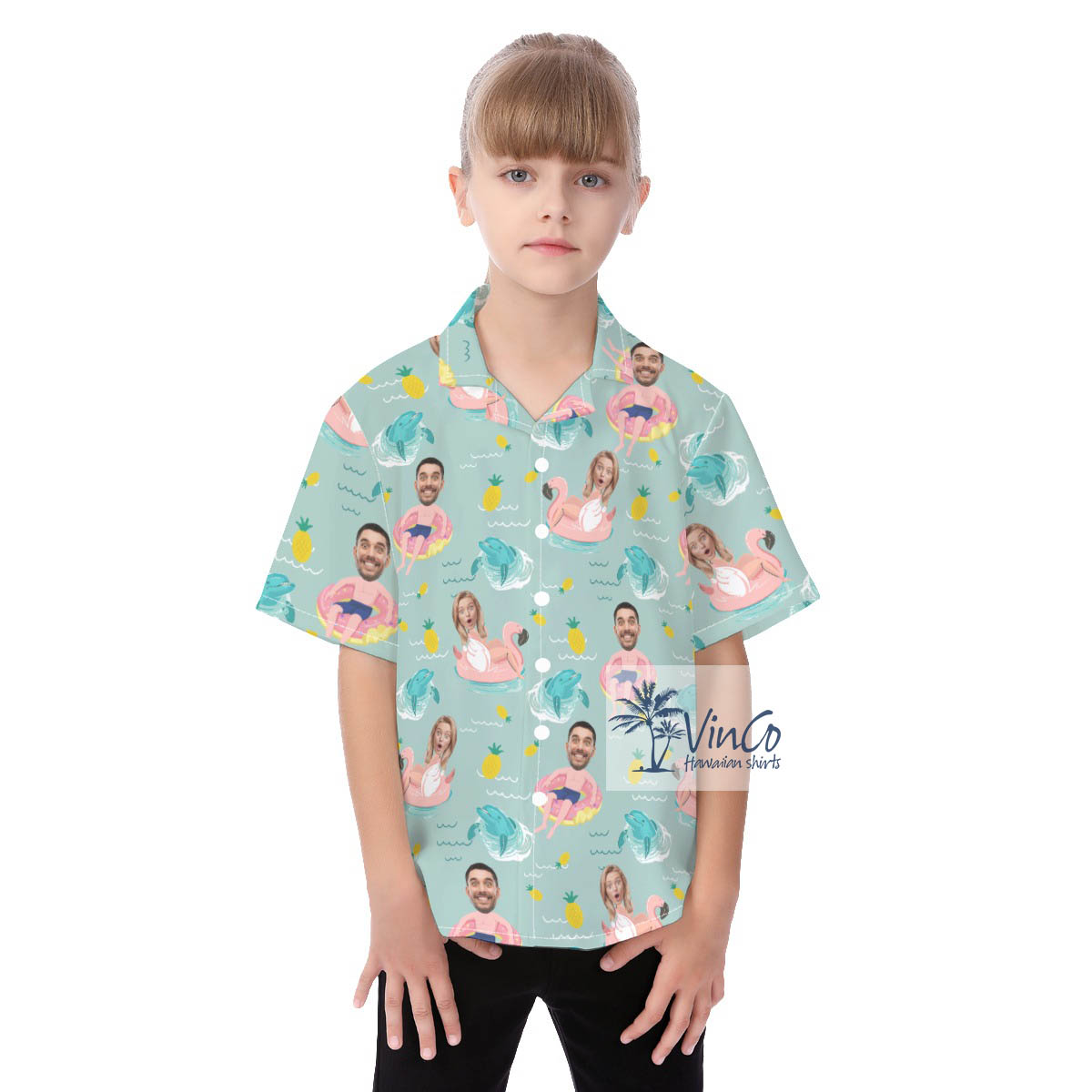 Funny Custom Photo Face Couple Hawaiian Button Up Shirt - variant image 1