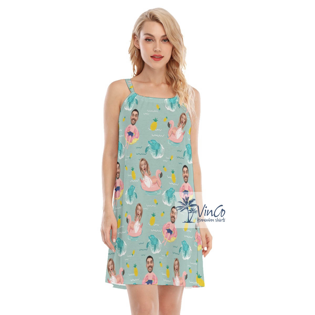Custom Faces Couple Swimming Summer Hawaiian Dress - variant image 1