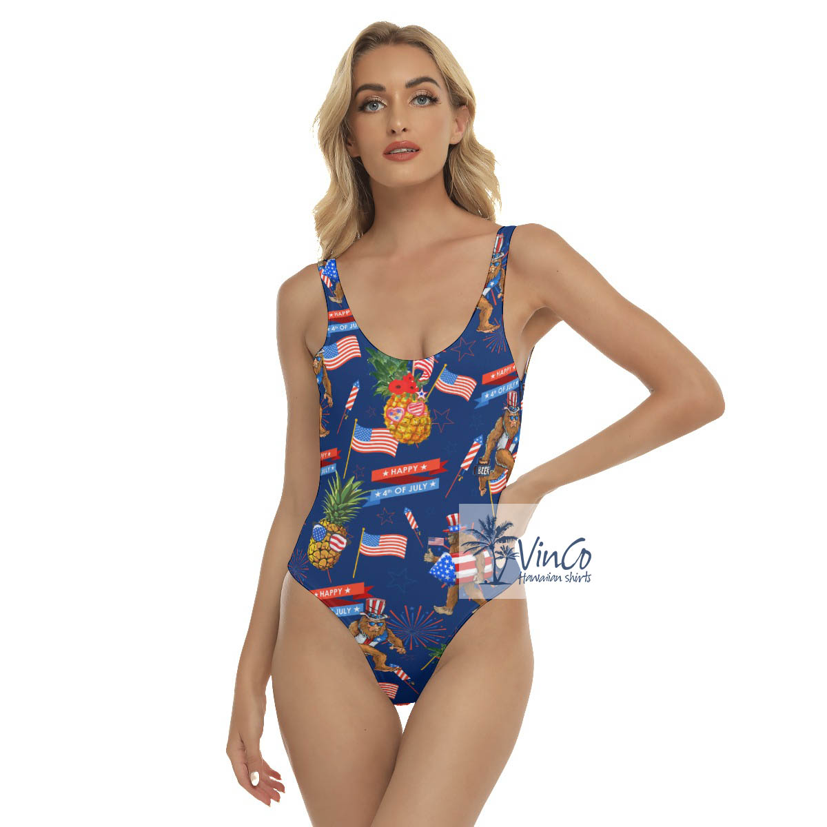 Funny Sasquatch Pineapple 4th Of July Hawaiian Swimsuit For Women - variant image 1