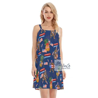 American Flag Pineapple And Bigfoot Aloha Cami Dress For Women