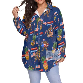 4th Of July Pineapple Bigfoot Aloha Plus Size Shirt For Women