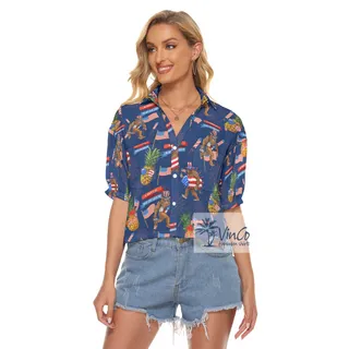 Funny Pineapple Bigfoot Patriotic Hawaiian Cropped Shirt
