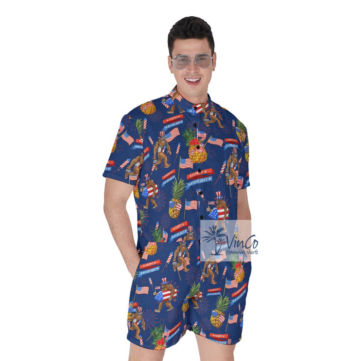 Patriotic Pineapple Bigfoot Hawaiian Romper - variant image 1