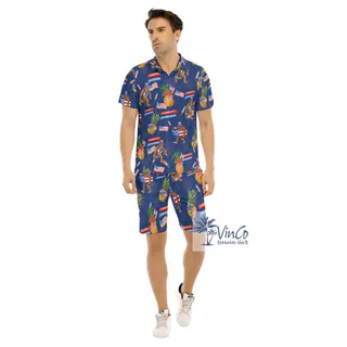 Set Sasquatch Pineapple 4th Of July Hawaiian Shirt And Matching Shorts For Men