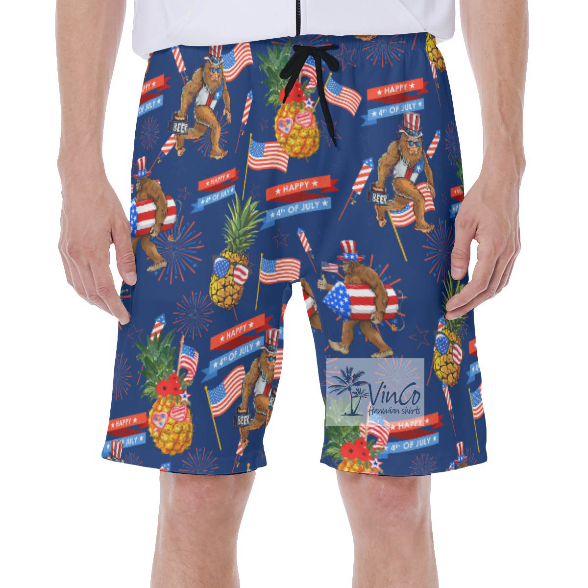 Funny Sasquatch Pineapple 4th Of July Hawaiian Swim Trunks For Men - variant image 1