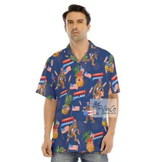 Funny Pineapple And Bigfoot Patriotic Hawaiian Shirt