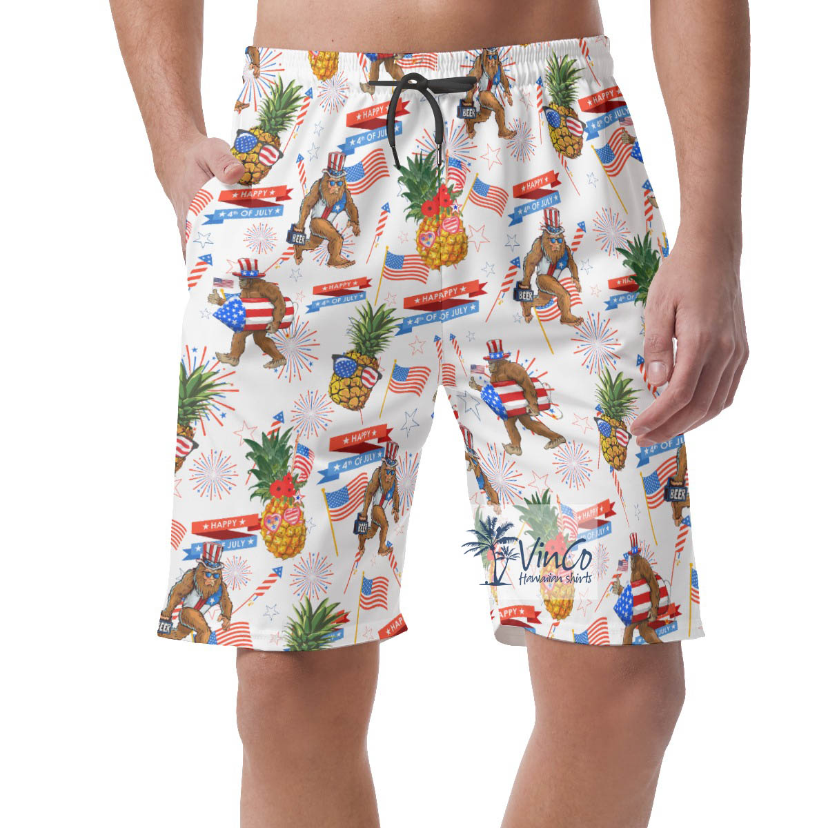 Funny Pineapple Sasquatch 4th Of July Hawaiian Beach Shorts - variant image 1