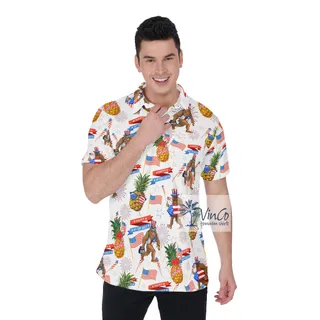 Funny Patriotic Pineapple Sasquatch Hawaiian Golf Polo Shirt