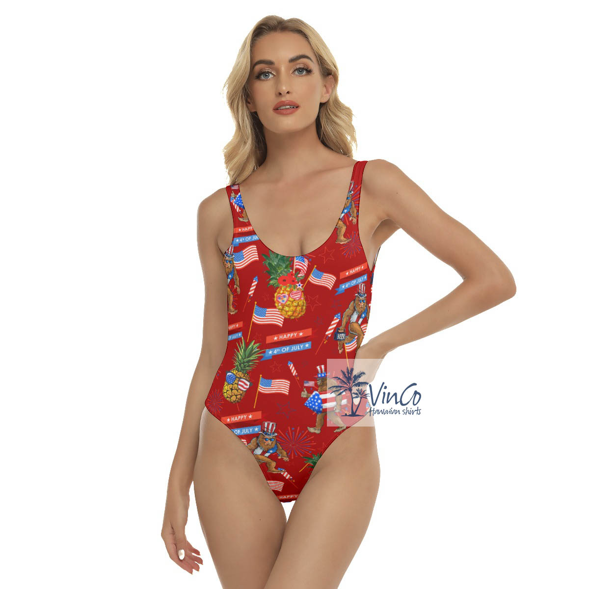 Funny Pineapple Bigfoot 4th Of July Hawaiian Swimsuit For Women - variant image 1