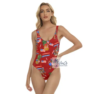 Funny Pineapple Bigfoot 4th Of July Hawaiian Swimsuit For Women