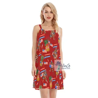 Funny Pineapple Bigfoot American Flag Aloha Cami Dresses For Summer
