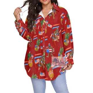 American Flag Pineapple Sasquatch Plus Size Red Hawaiian Shirt