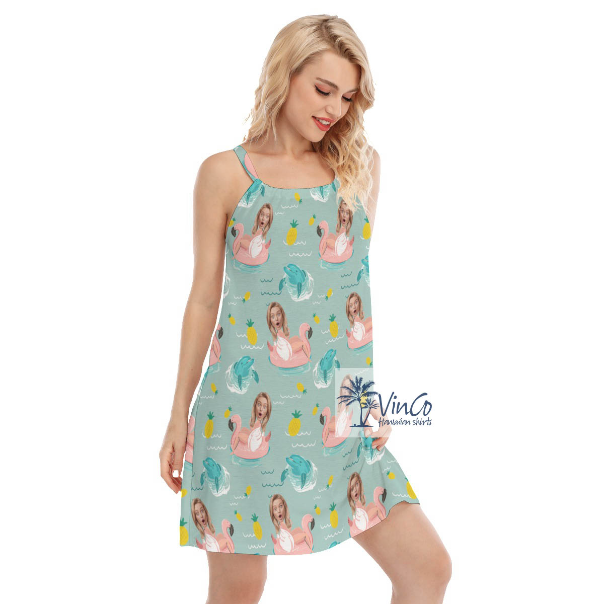 Personalized Photo Face Women Swimming Summer Hawaiian Dress
