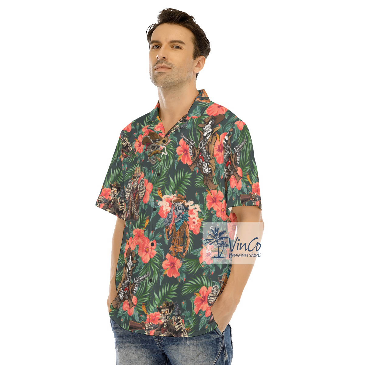 Tactical Skeleton Gun Floral Hawaiian Shirt