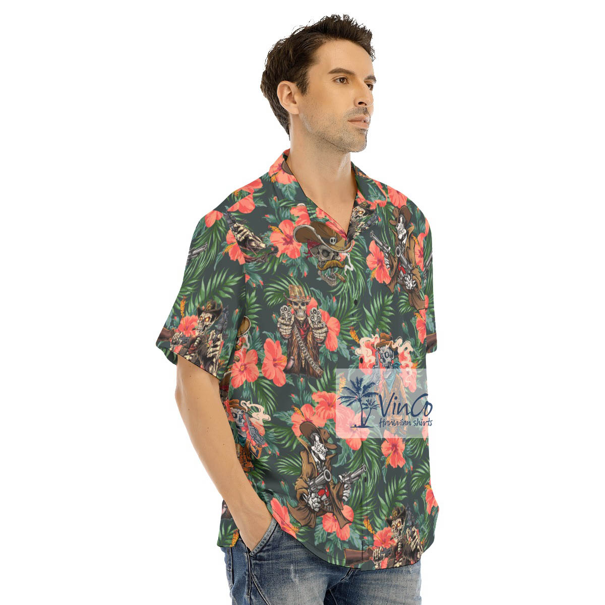 Tactical Skeleton Gun Floral Hawaiian Shirt