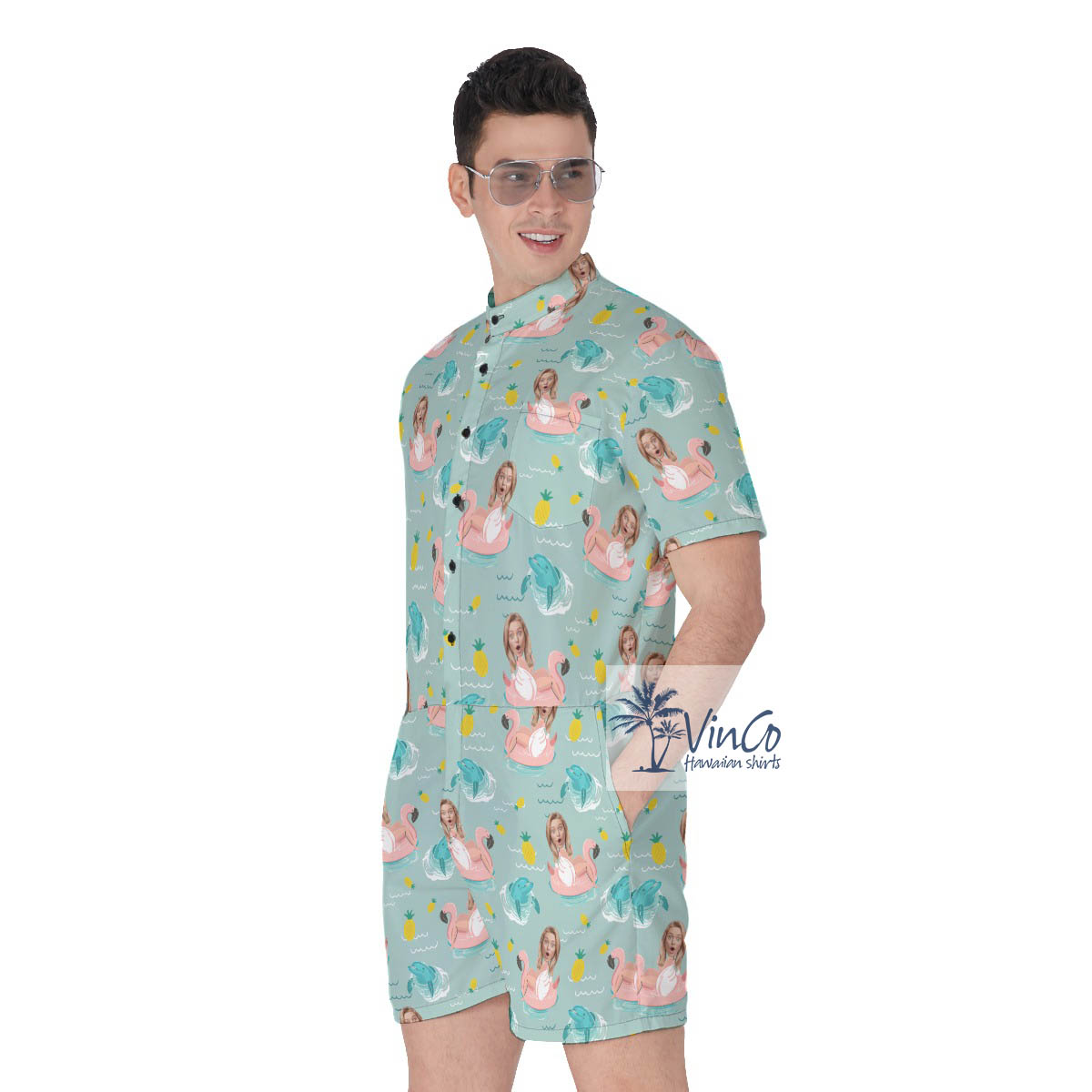Funny Custom Face Girlfriend Wife Hawaiian Romper For Men