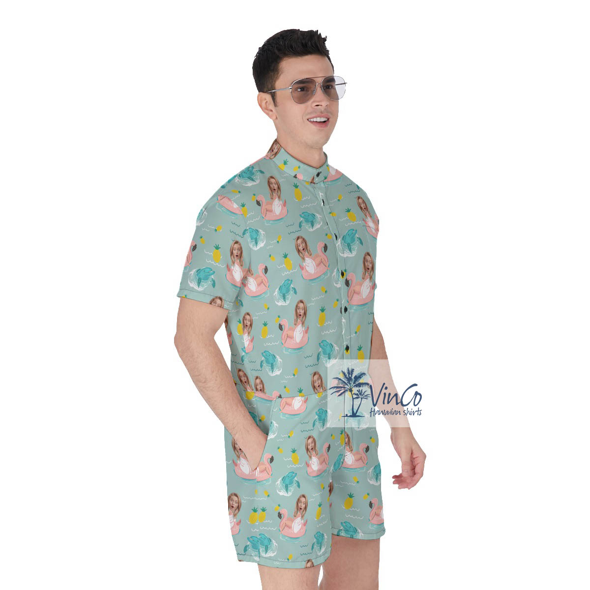 Funny Custom Face Girlfriend Wife Hawaiian Romper For Men