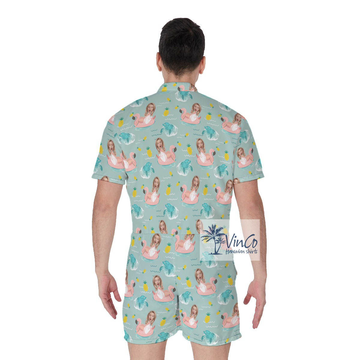 Funny Custom Face Girlfriend Wife Hawaiian Romper For Men