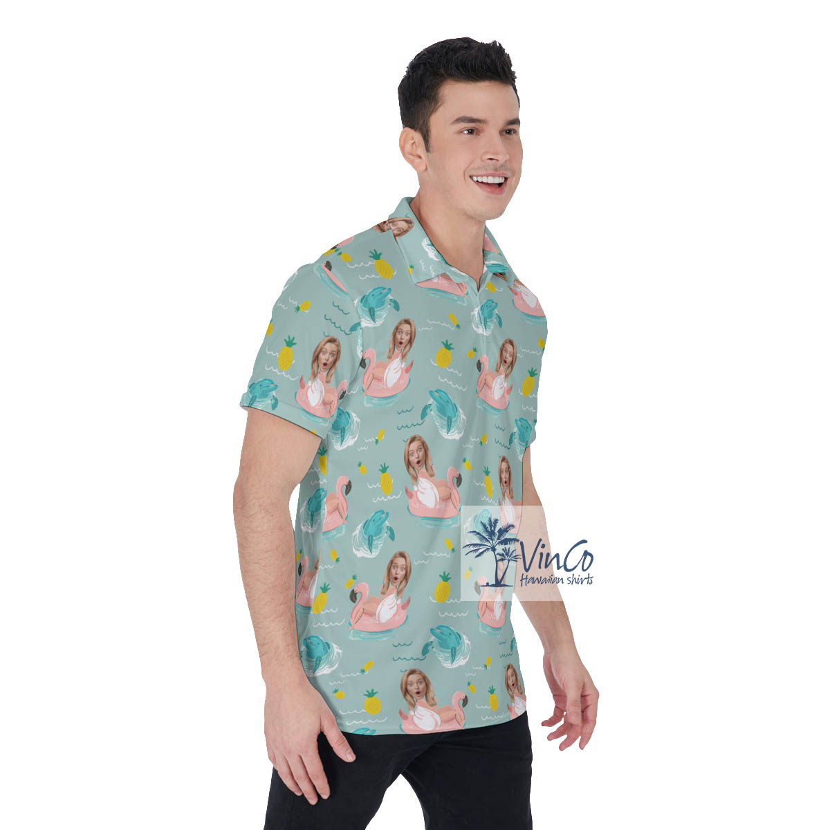 Funny Custom Girlfriend Face Hawaiian Polo Shirt For Men