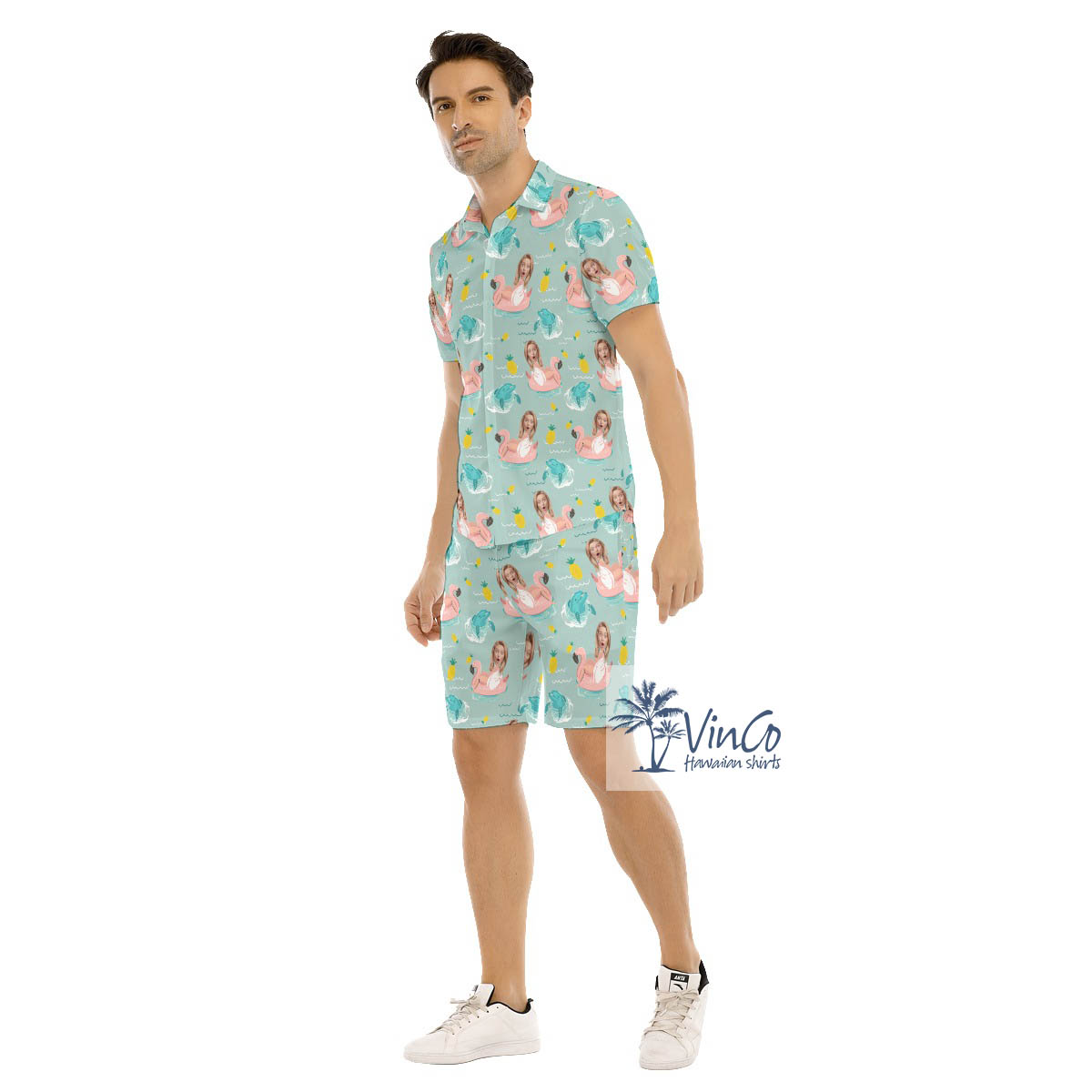Personalize Girlfriend Face Hawaiian Shirt Shorts For Men